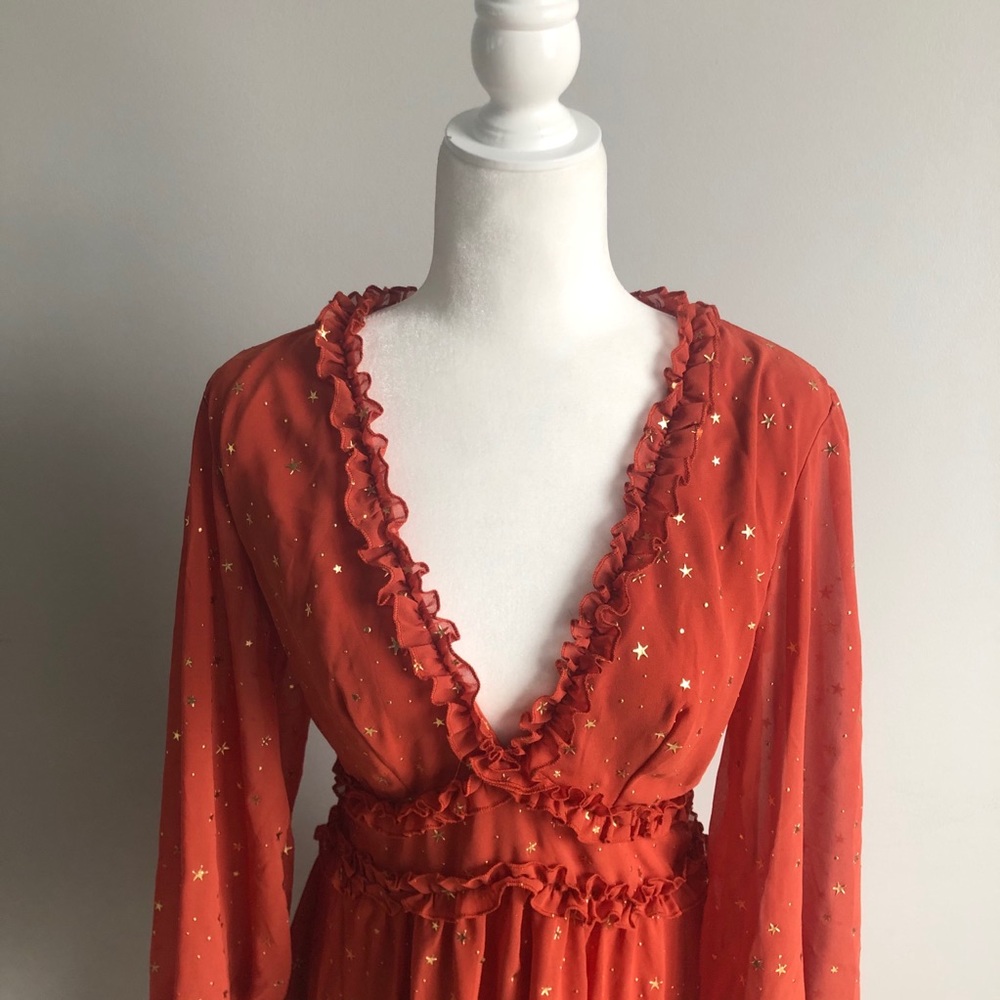 Burnt Orange Billow Sleeve Chiffon Dress boutique - Picture 5 of 10